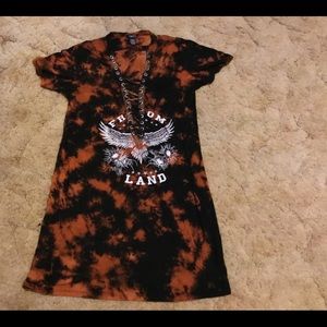 Rue21 Tye Dye Orange and Black Lace Up Dress